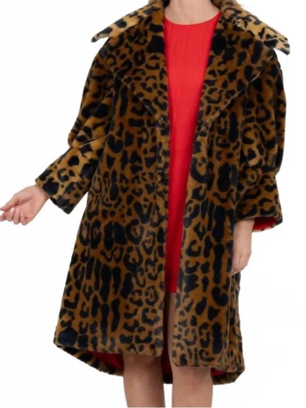 Leopard Print Faux Fur Coat - Brown/Black